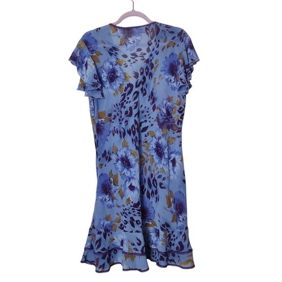 Y2K Sensara Purple Floral Flouncy Flutter Dress Large Forest Fairy Semi Sheer - Picture 2 of 11